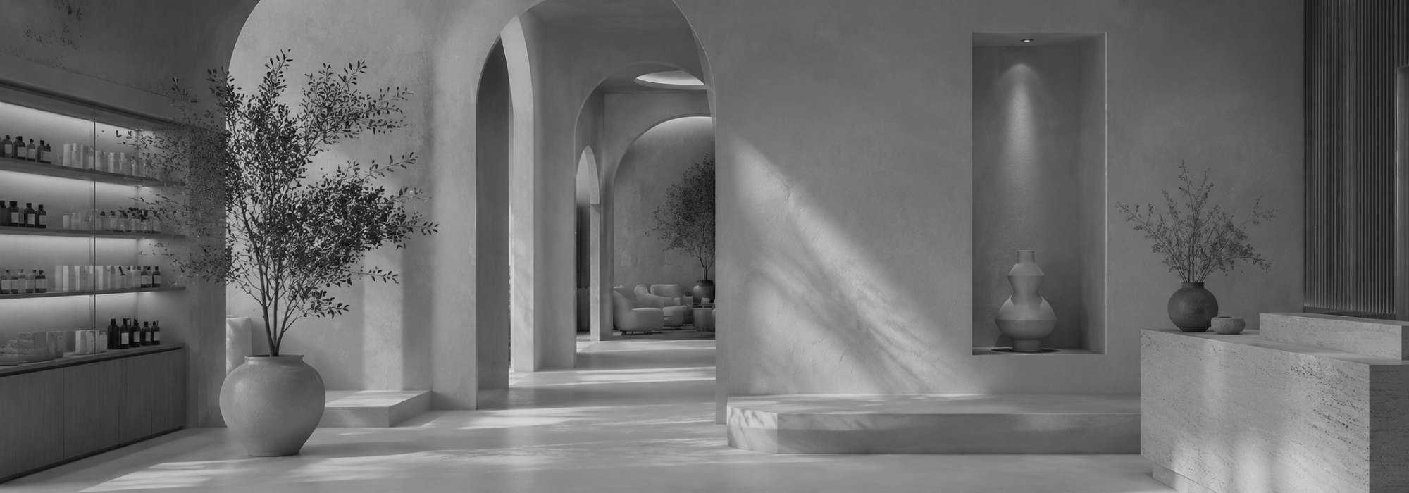 Spa interior with arched alcoves