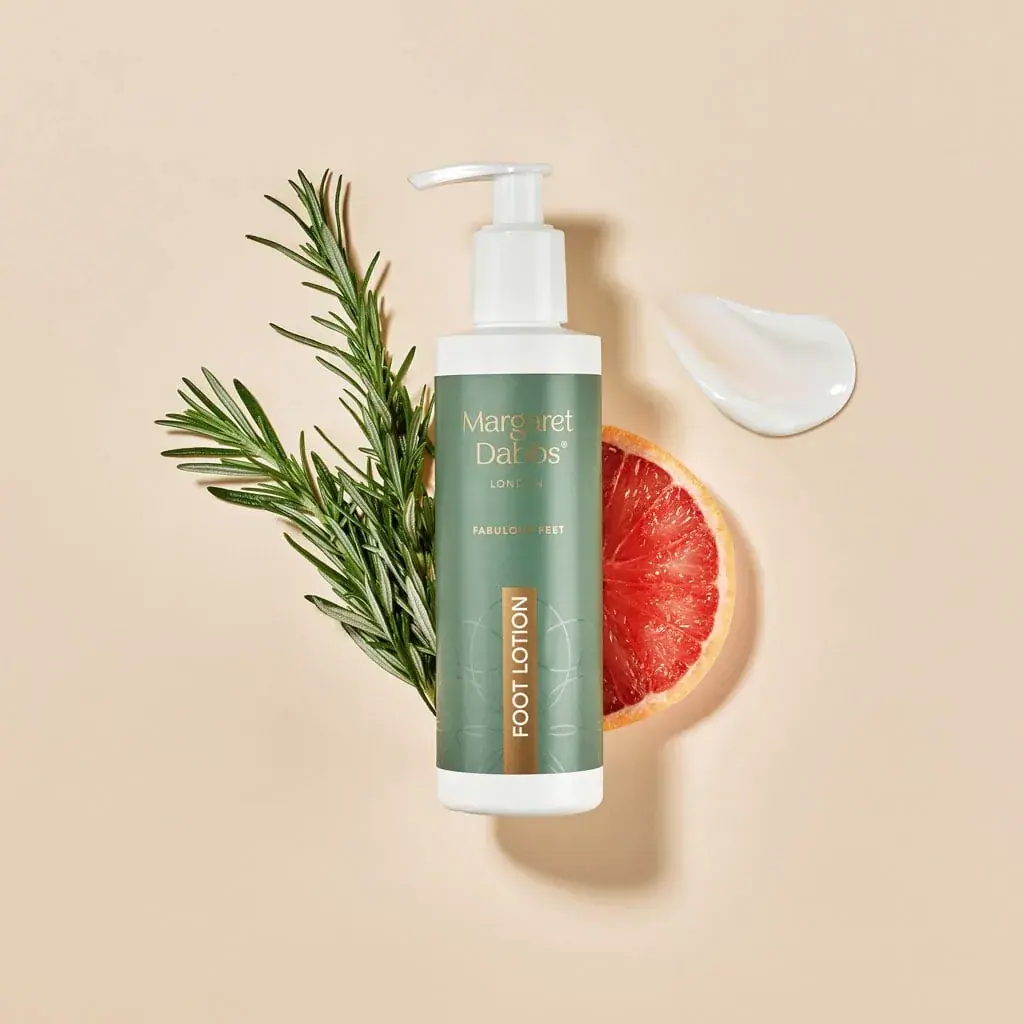 Margaret Dabbs London Limited Edition Intensive Hydrating Foot Lotion with Grapefruit & Rosemary 200ml, lifestyle view