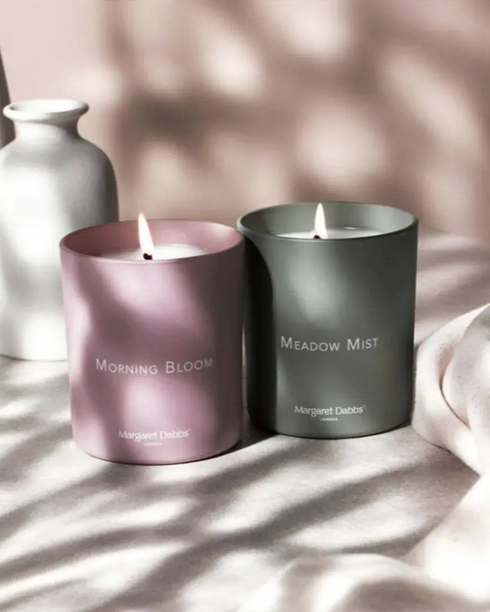 Margaret Dabbs London Morning Bloom & Meadow Mist Luxury Scented Candle Duo 220g, front view