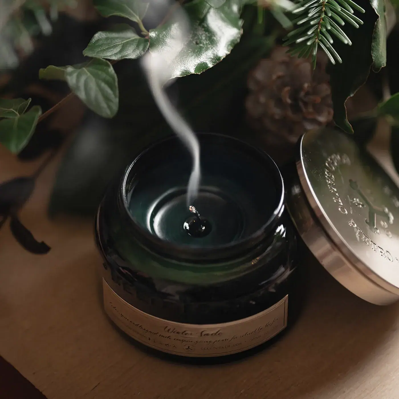 Seed to Skin Winter Smoke Candle, lifestyle view