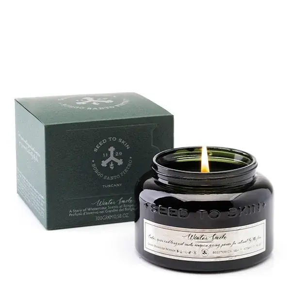 Seed to Skin Winter Smoke Candle, packaging view