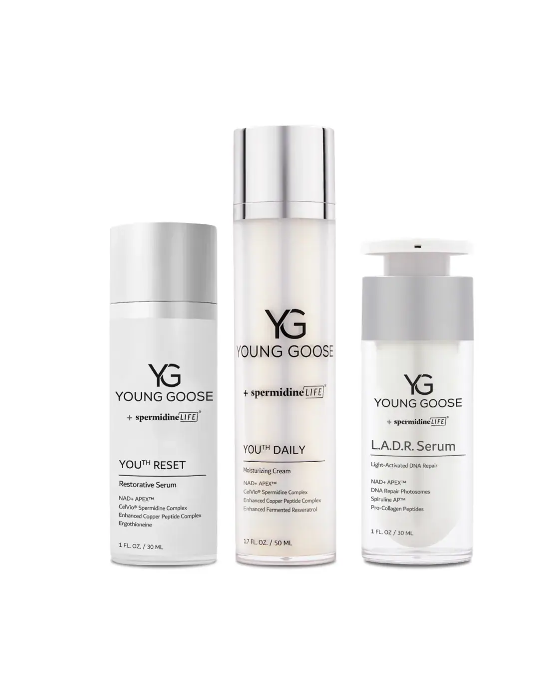 Young Goose Nick’s skincare longevity routine Young Goose Nick’s skincare longevity routine, front view