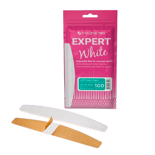 Staleks Disposable white files for crescent nail file on a soft foam layer EXPERT 40 100 grit (30 pcs)