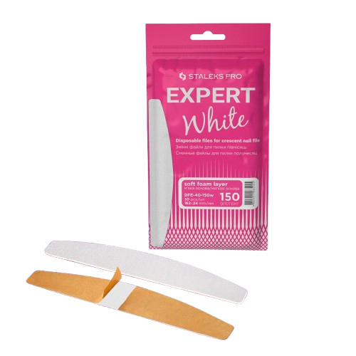 Staleks Disposable white files for crescent nail file on a soft foam layer EXPERT 40 150 grit (30 pcs)