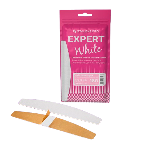 Staleks Disposable white files for crescent nail file on a soft foam layer EXPERT 40 180 grit (30 pcs)